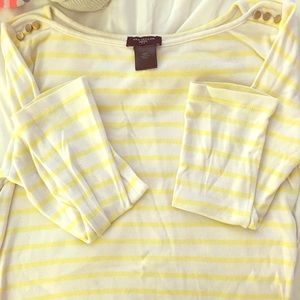 XS Petite yellow and white striped 3/4 sleeve top